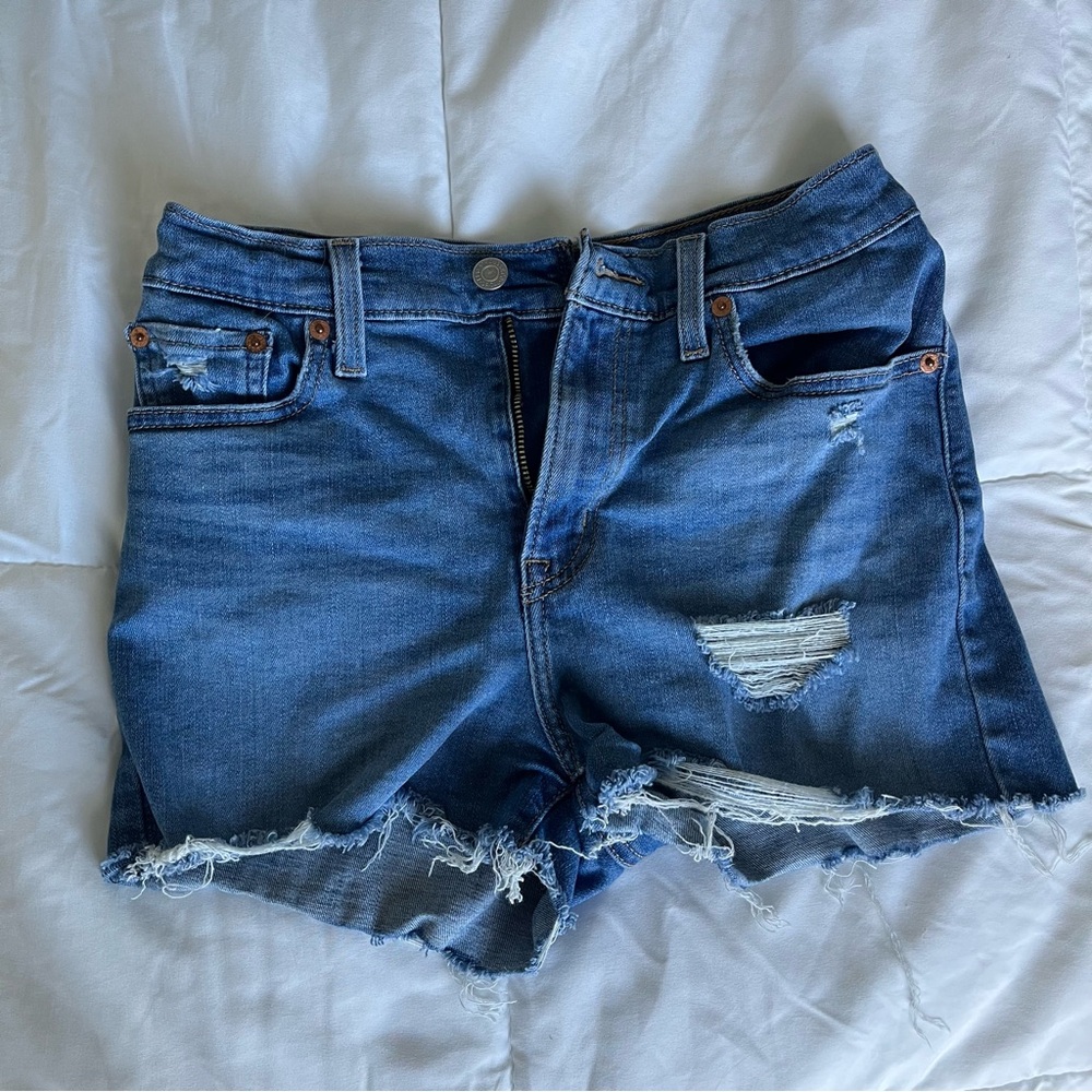 Levi's Blue Jean Shorts with Distressed Hem